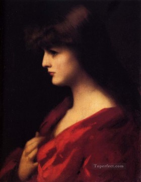 Jean Jacques Henner Painting - Estudio de una mujer vestida de rojo Jean Jacques Henner